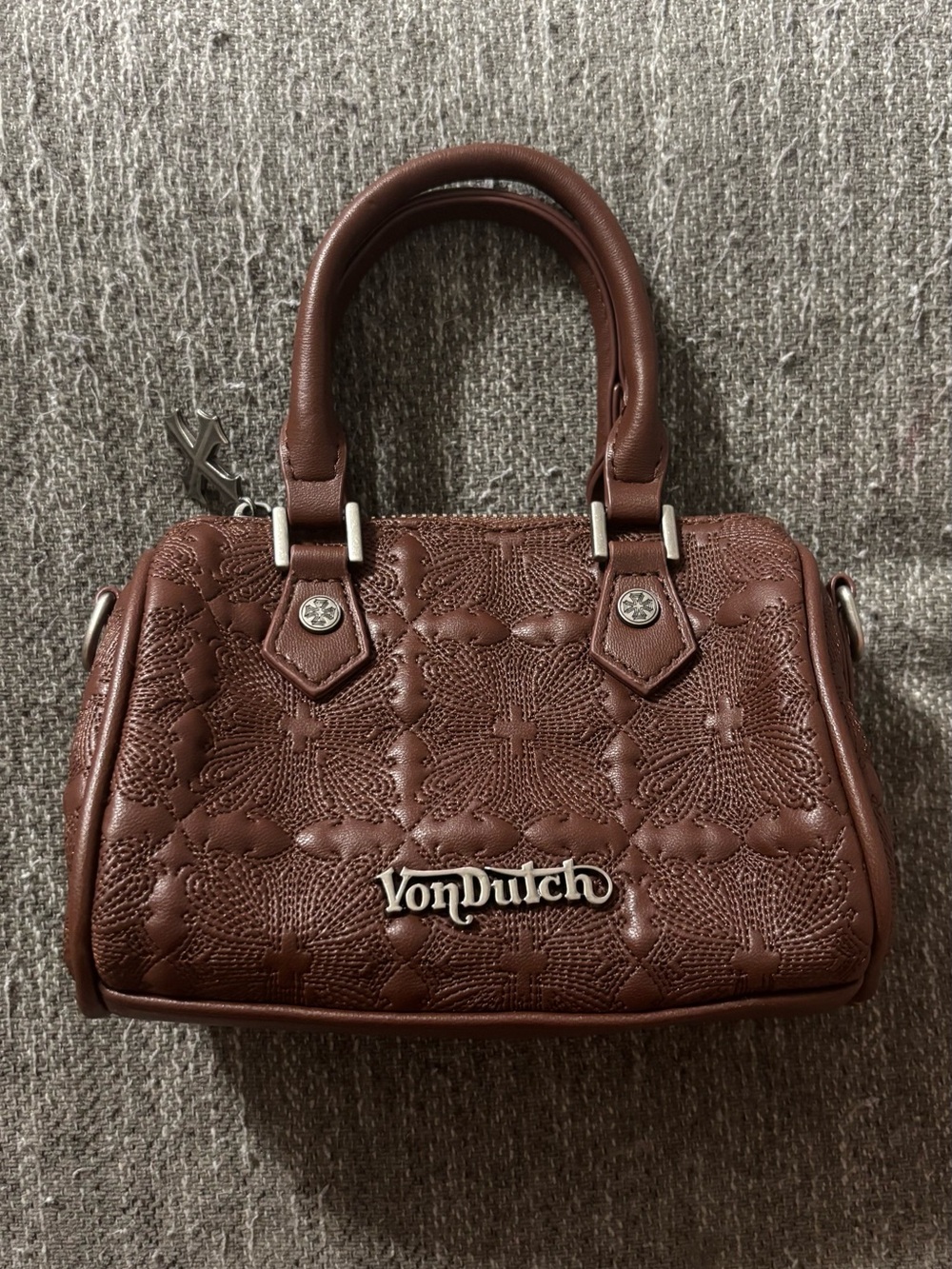 Von Dutch Brown Quilted Mini Satchel with Silver Hardware